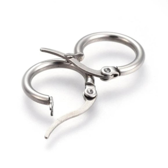 Small 14mm Hoop Pierced Post Stud Earrings Silver Tone - Picture 2 of 6